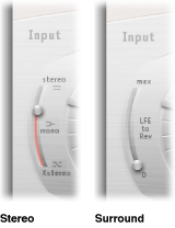Figure. Input sliders, shown in stereo and surround modes.
