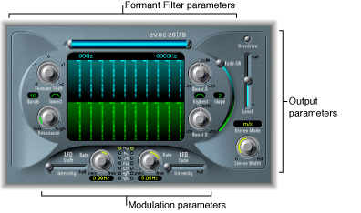 Figure. EVOC20 Filterbank window, showing main interface areas.