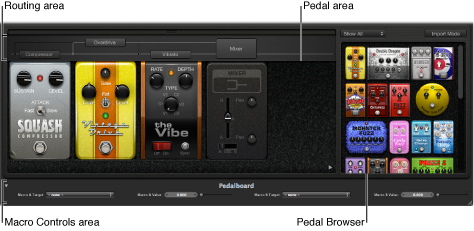 Figure. Pedalboard window, showing main interface areas.