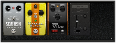 Figure. Pedal area, showing several stompboxes.