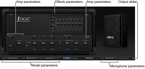 Figure. Bass Amp Designer window, showing main interface areas.