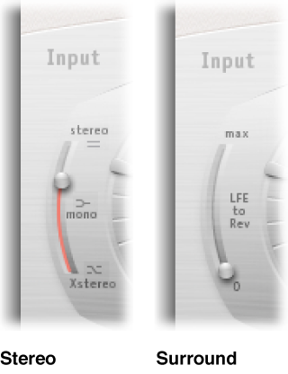 Figure. Input sliders, shown in stereo and surround modes.