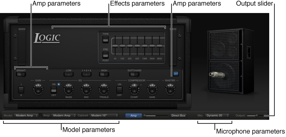 Figure. Bass Amp Designer window, showing main interface areas.