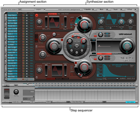 Figure. Ultrabeat window, showing main interface areas.