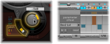 Figure. Oscillator 2 section, and Parameter Offset row.