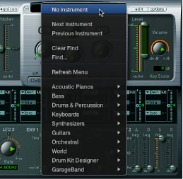 Figure. Sampler Intruments pop-up menu.