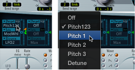 Figure. Modulation Target pop-up menu.