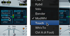 Figure. Via modulation source pop-up menu.