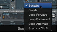 Figure. Morph Envelope Sustain or Loop Mode pop-up menu.