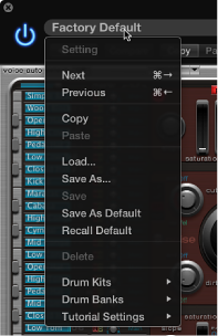 Figure. Settings menu.