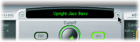 Figure. Sampler Instruments pop-up menu, closed, showing plus and minus buttons.