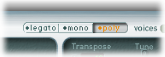 Figure. Legato, Mono, and Poly buttons.
