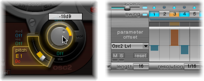 Figure. Oscillator 2 section, and Parameter Offset row.