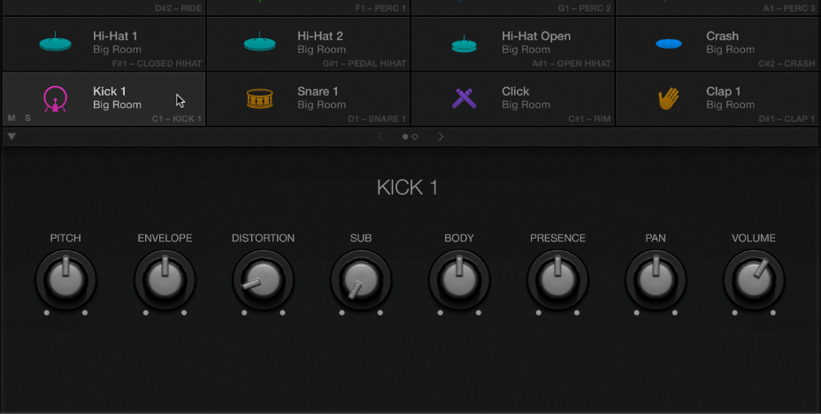Figure. Drum Machine Designer interface with Kick drum selected.