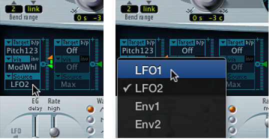 Figure. Modulation Source pop-up menu.