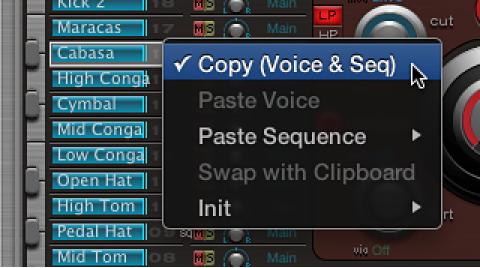 Figure. Sound name shortcut menu.