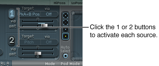 Figure. Modulation targets pop-up menu.