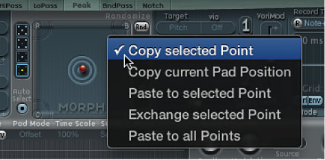 Figure. Morph Pad shortcut menu.