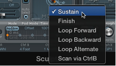 Figure. Morph Envelope Sustain or Loop Mode pop-up menu.