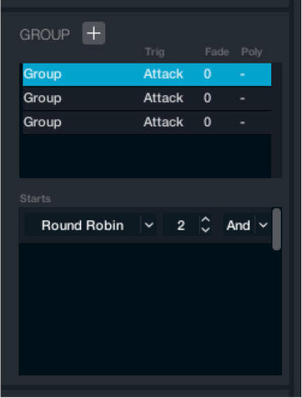 Figure. Group parameters in Main source edit window.