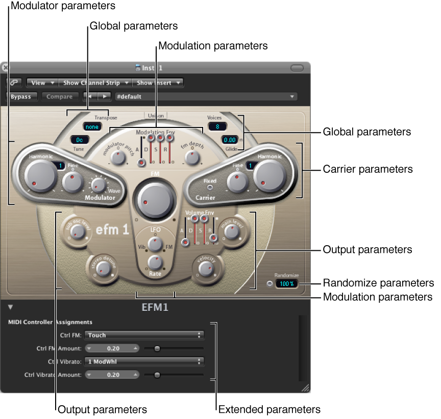 Figure. EFM1 window showing main interface areas.