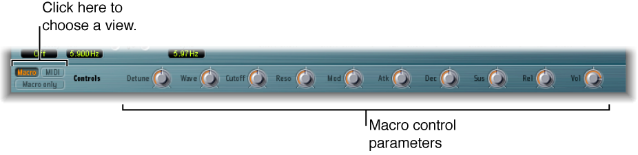 Figure. View Mode buttons and Macro control parameters.