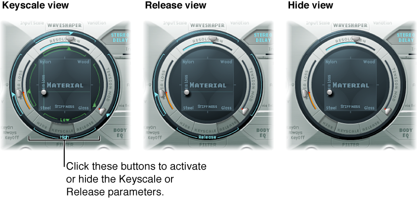 Figure. Keyscale, Release, and Hide view buttons.
