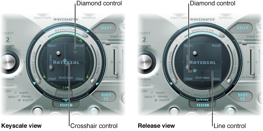 Figure. Material Pad showing Keyscale and Release parameters.