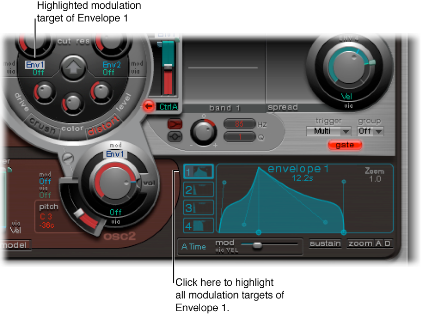 Figure. Envelope display and modulation target.