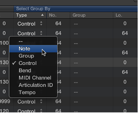 Figure. Select Group By pop-up menu.