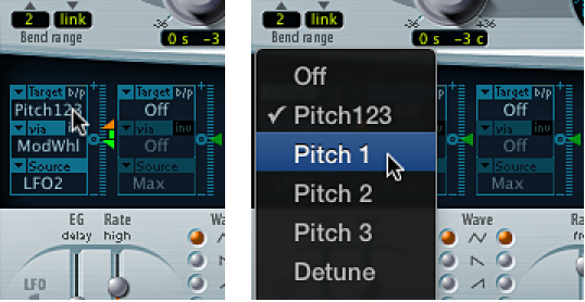 Figure. Modulation Target pop-up menu.