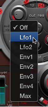 Figure. Modulation source pop-up menu.