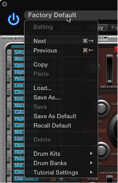 Figure. Settings menu.