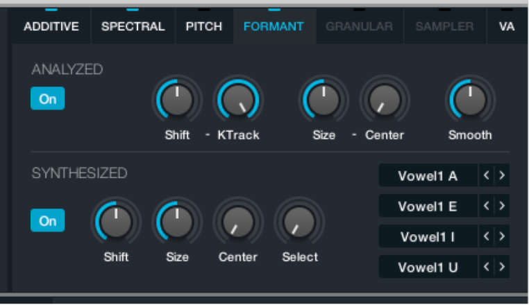 Figure. Formant filter parameters.