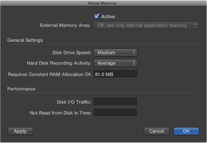 図。「仮想メモリ」ウインドウ。