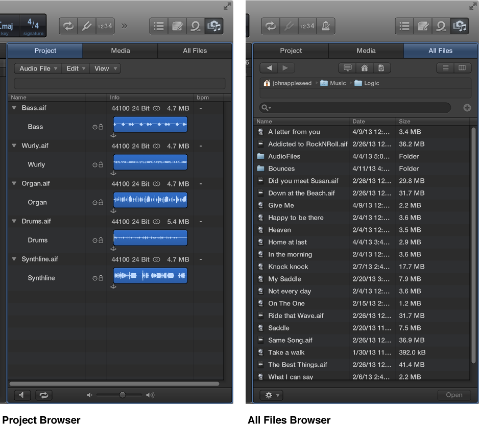 Figure. Project Audio Browser and All Files Browser.