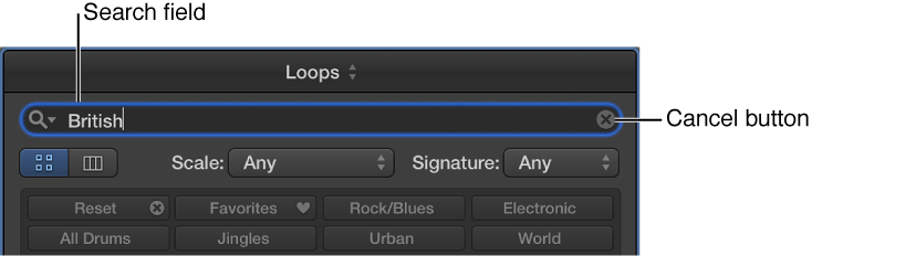 Figure. Search field in the Loop Browser.
