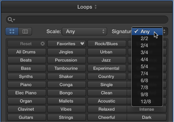 Figure. Signature pop-up menu in the Loop Browser.