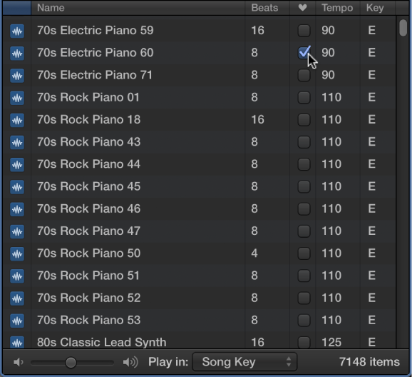 Figure. Favorite checkbox in the Loop Browser.