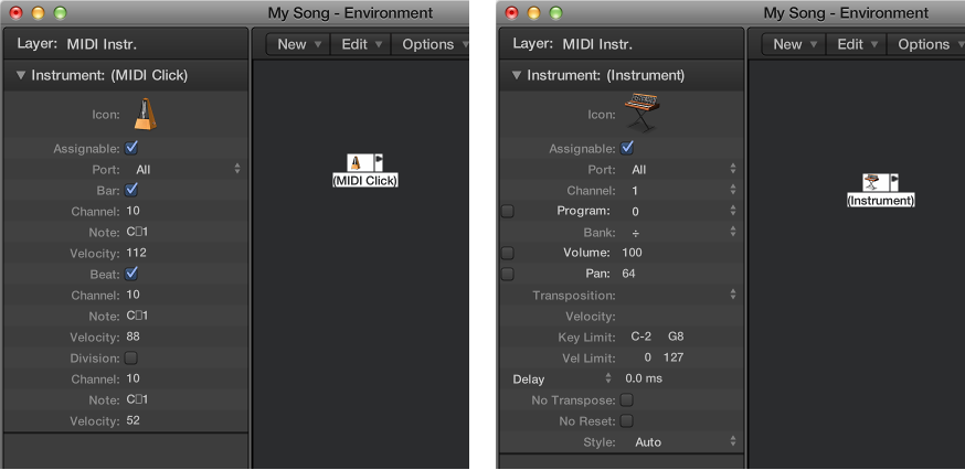 Figure. Environment window showing parameters in the Object inspector.