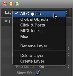 Figure. Layer pop-up menu showing list of layers.