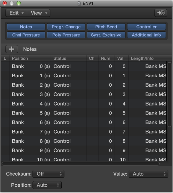 Figure. Event List window showing custom bank messages.