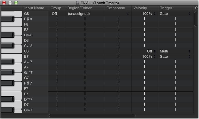Figure. Touch Tracks window.