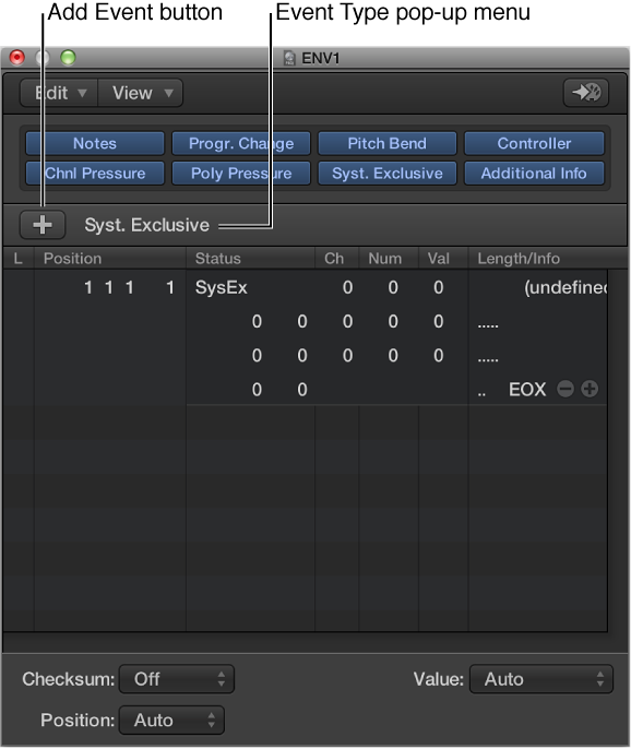 Figure. SysEx Fader Editor window.