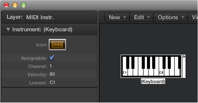 Figure. Environment window showing a keyboard object and its inspector.