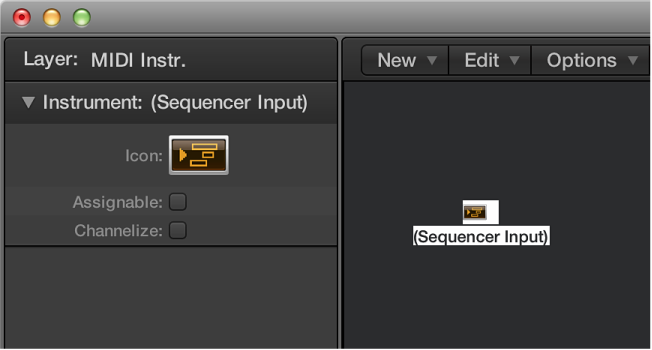 Figure. Environment window showing a sequencer input object and its inspector.