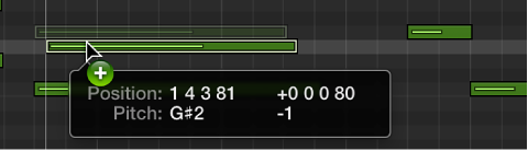 Figure. Option-dragging to copy a note in the Piano Roll Editor.