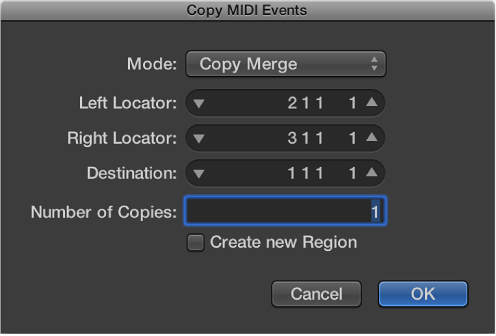 Figure. Copy MIDI Events dialog.