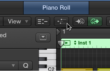 Figure. Clicking MIDI Draw button in Piano Roll Editor menu bar.