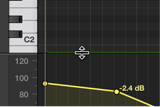 Figure. Resizing the MIDI Draw area at the bottom of the Piano Roll Editor.